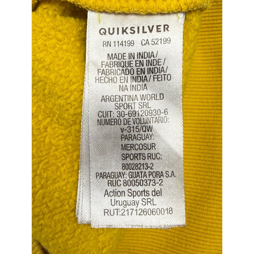 Quiksilver Mens Mustard Yellow Graphic Hoodie Checkerboard Sleeve Size Medium - Picture 10 of 12
